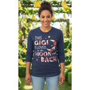 Gigi Loved to the Moon Back Long Sleeve Graphic Shirt Women's Navy Blue Size 2X?